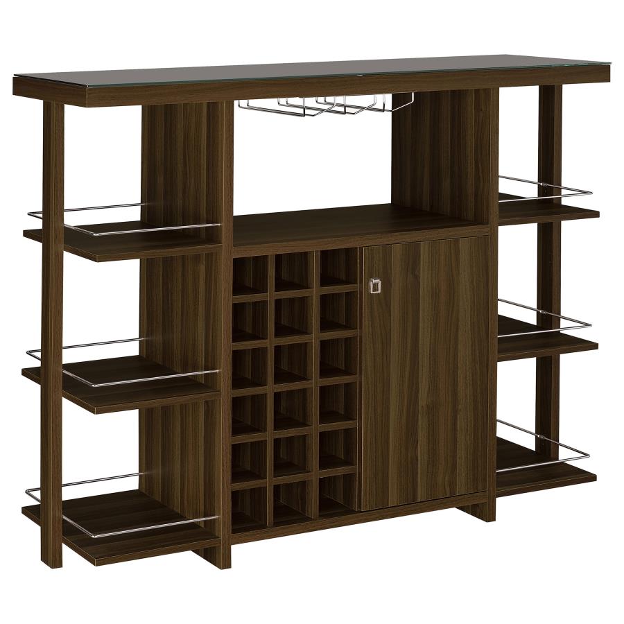 (image for) Evelio 6-shelf Glass Top Home Bar Wine Cabinet Walnut