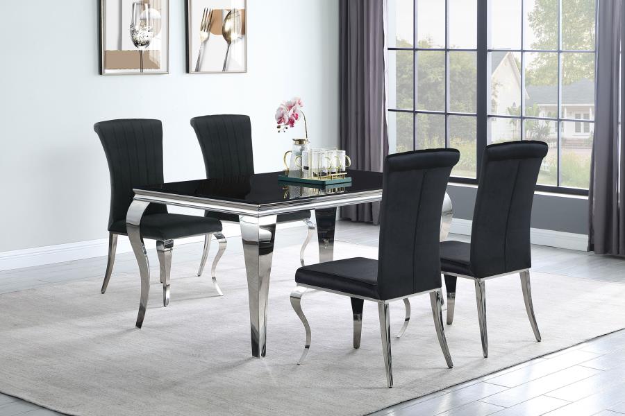 (image for) Carone 5-piece 61" Rectangular Black Glass Dining Set Black