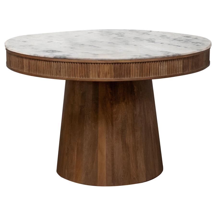 (image for) Ortega Round 46-inch Marble Top Wood Dining Table Natural