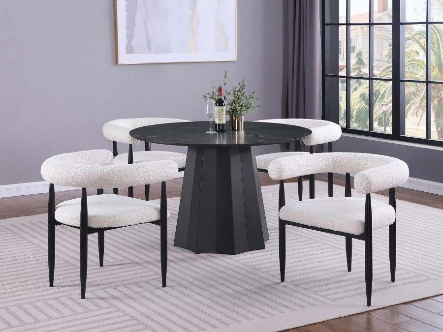 (image for) Camden 5-piece Round Faux Marble Top Dining Table Set Black