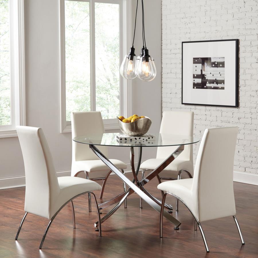 (image for) Beckham 5-piece Round Glass Top Dining Set Chrome and White