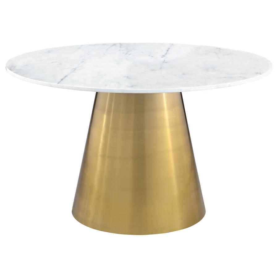 (image for) Ambrose Round 50-inch Marble Top Dining Table Brushed Gold 