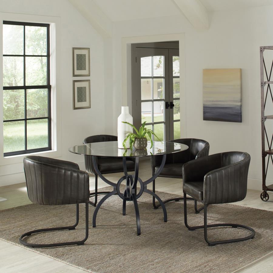 (image for) Aviano 5-piece Round Glass Top Dining Table Set Gunmetal