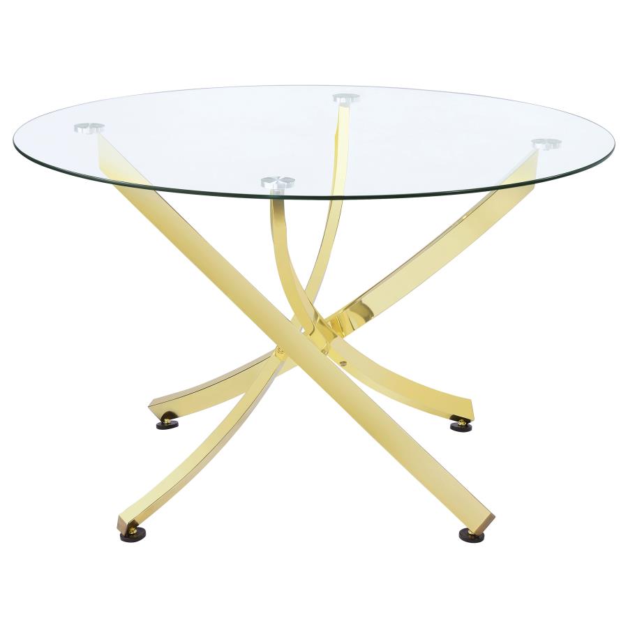 (image for) Beckham Round 46-inch Glass Top Dining Table Brass