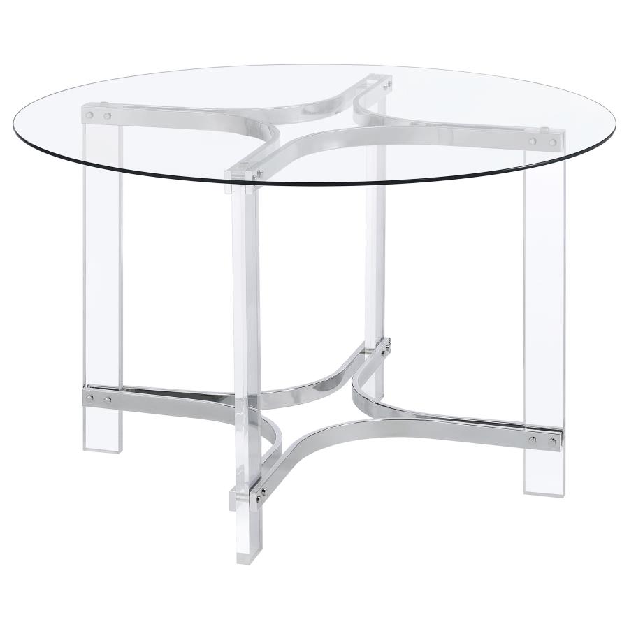 (image for) Adino 47-inch Round Glass Top Acrylic Dining Table Chrome