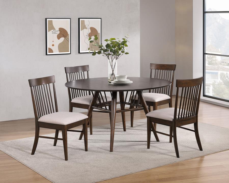 (image for) Everton 5-piece Round 54-inch Dining Table Set Dark Walnut