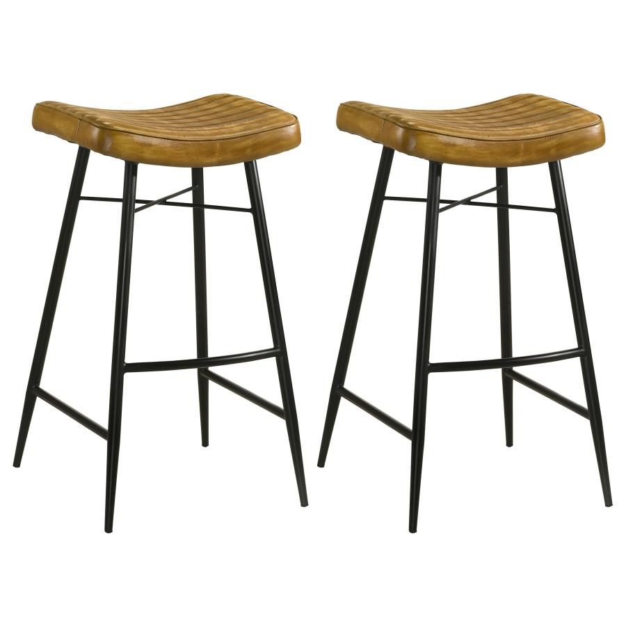 (image for) Bayu Leather Upholstered Bar Stool Antique Camel (Set of 2)