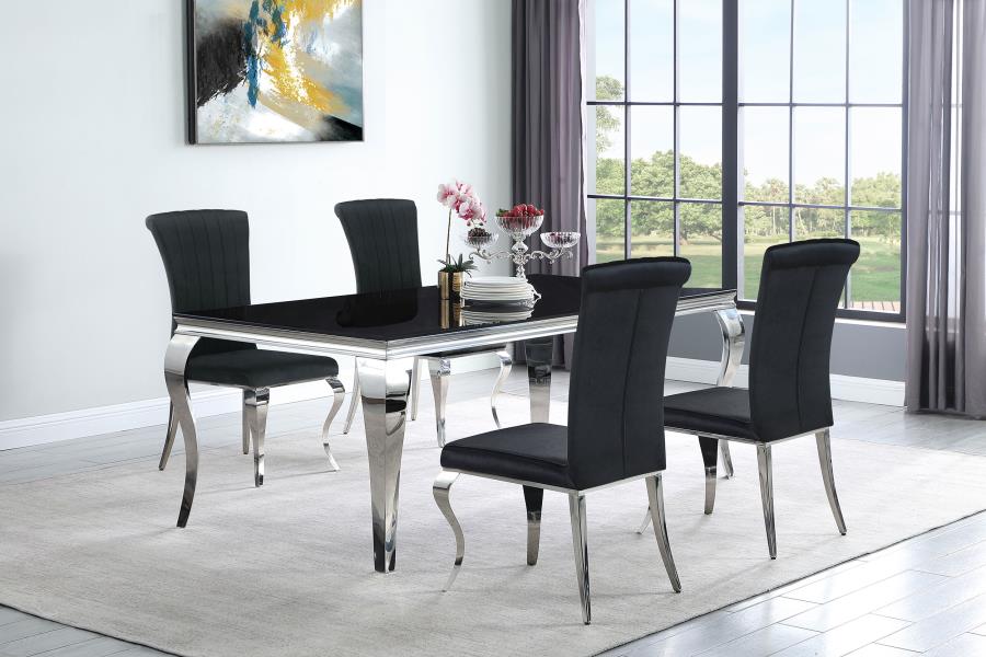 (image for) Carone 5-piece 81" Rectangular Black Glass Dining Set Black