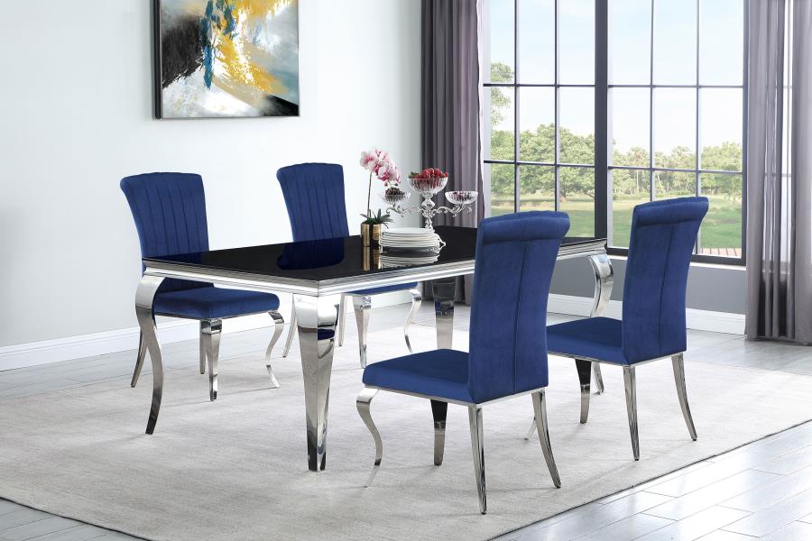 (image for) Carone 5-piece 81" Rectangular Black Glass Dining Set Blue