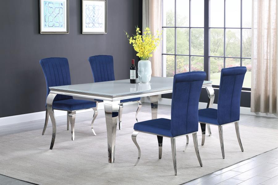 (image for) Carone 5-piece 81" Rectangular White Glass Dining Set Blue