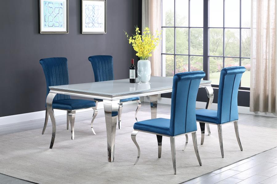 (image for) Carone 5-piece 81" Rectangular White Glass Dining Set Teal