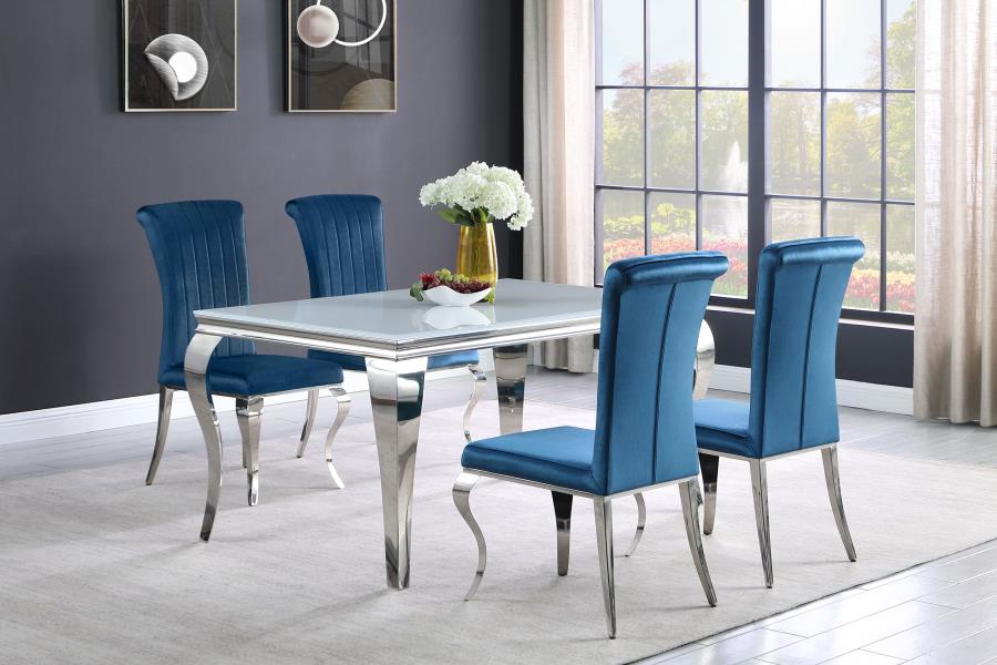 (image for) Carone 5-piece 61" Rectangular White Glass Dining Set Teal