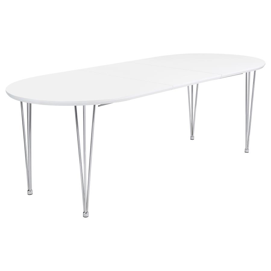 (image for) Heather Oval Dining Table with Hairpin Legs Matte White and Chrome