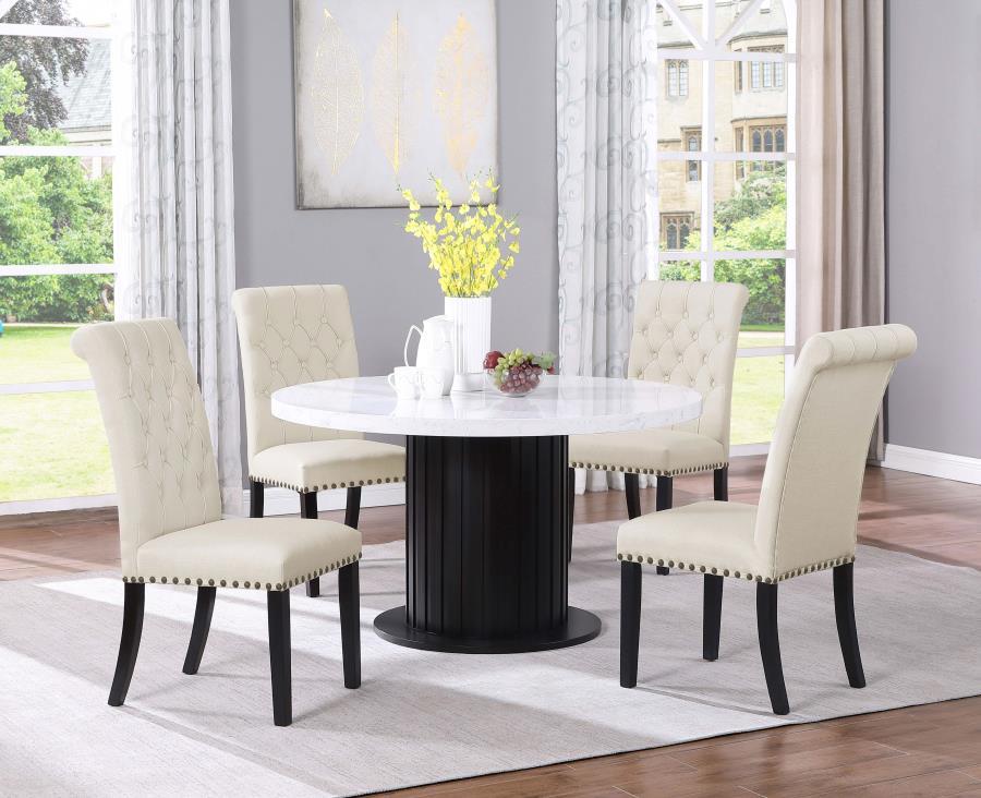 (image for) Sherry 5-piece Round Marble Top Dining Table Set Beige