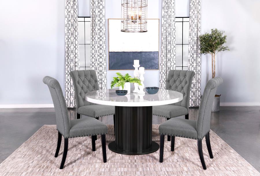 (image for) Sherry 5-piece Round Marble Top Dining Table Set Grey