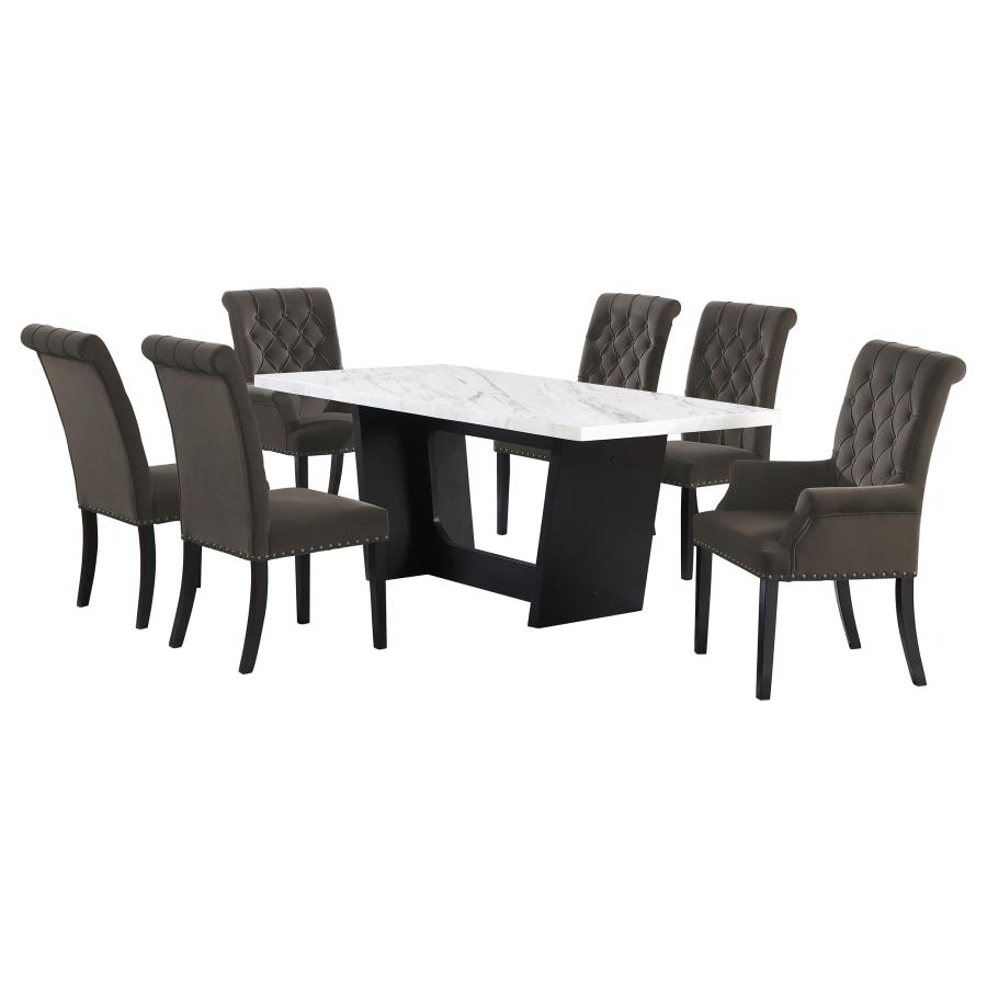 (image for) Sherry 7-piece Rectangular Marble Top Dining Table Set Brown