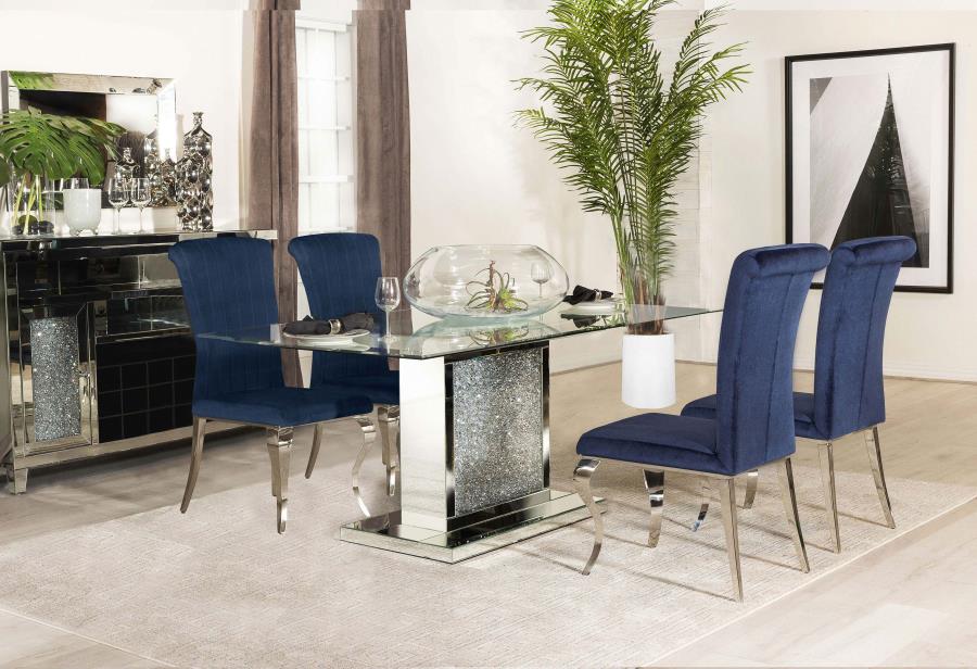 (image for) Marilyn 5-piece Rectangular Mirrored Dining Set Ink Blue