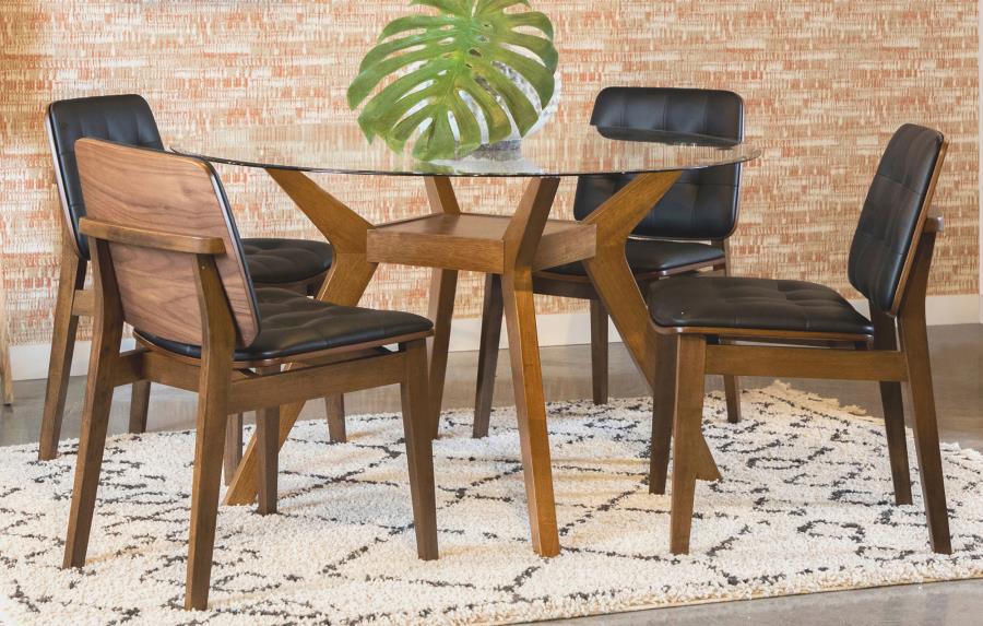 (image for) Paxton 5-piece Round Glass Top Dining Table Set Nutmeg