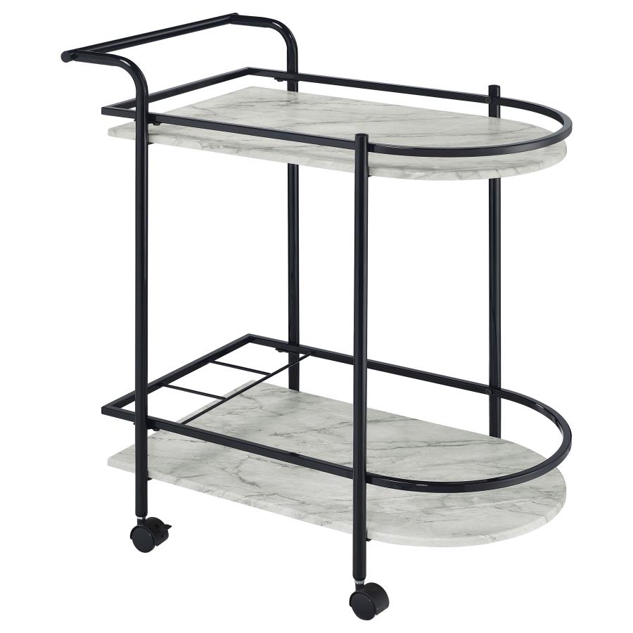 (image for) Desiree 2-tier Faux Marble Shelf Metal Bar Cart Black