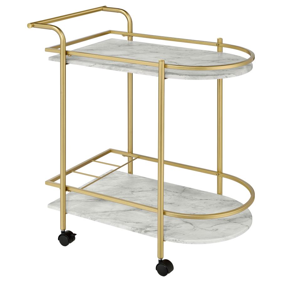 (image for) Desiree 2-tier Faux Marble Shelf Metal Bar Cart Gold