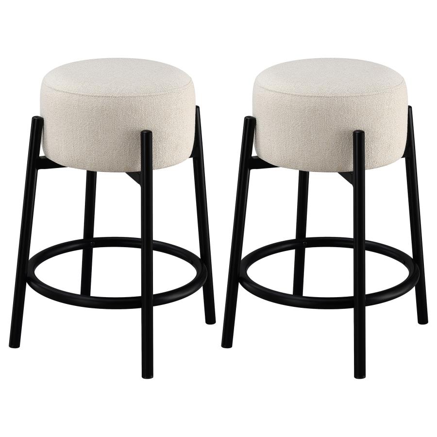 (image for) Leonard Upholstered Backless Counter Stool White (Set of 2)