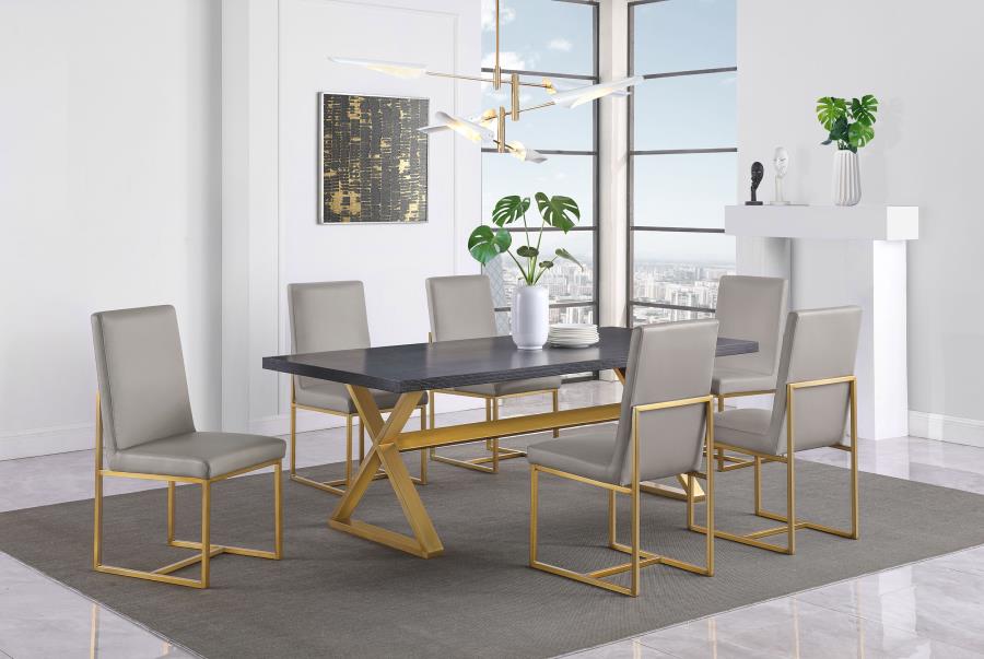 (image for) Conway 7-piece Rectangular Dining Set Dark Walnut and Aged Gold