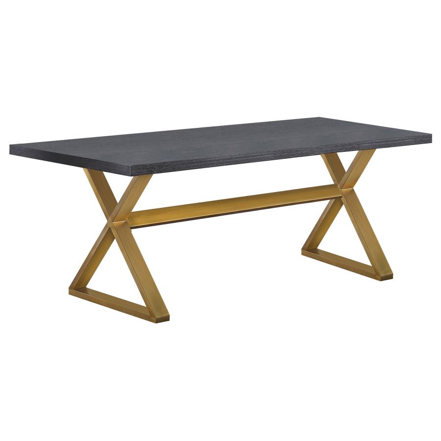 (image for) Conway X-Trestle Base Dining Table Dark Walnut and Aged Gold