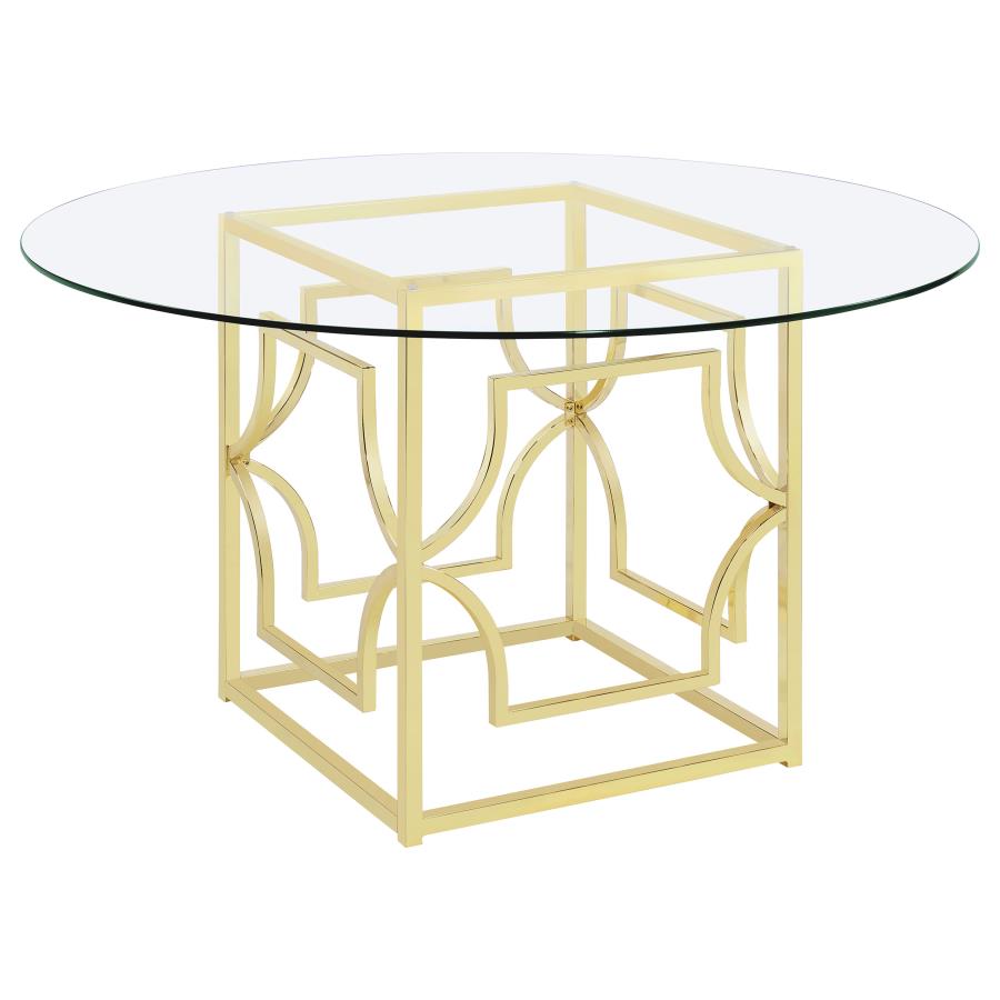 (image for) Starlight Round 54-inch Glass Top Metal Dining Table Brass