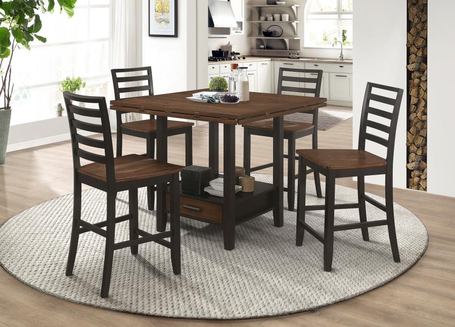 (image for) Sanford 5-piece Counter Height Dining Set with Drop Leaf Cinnamon and Espresso