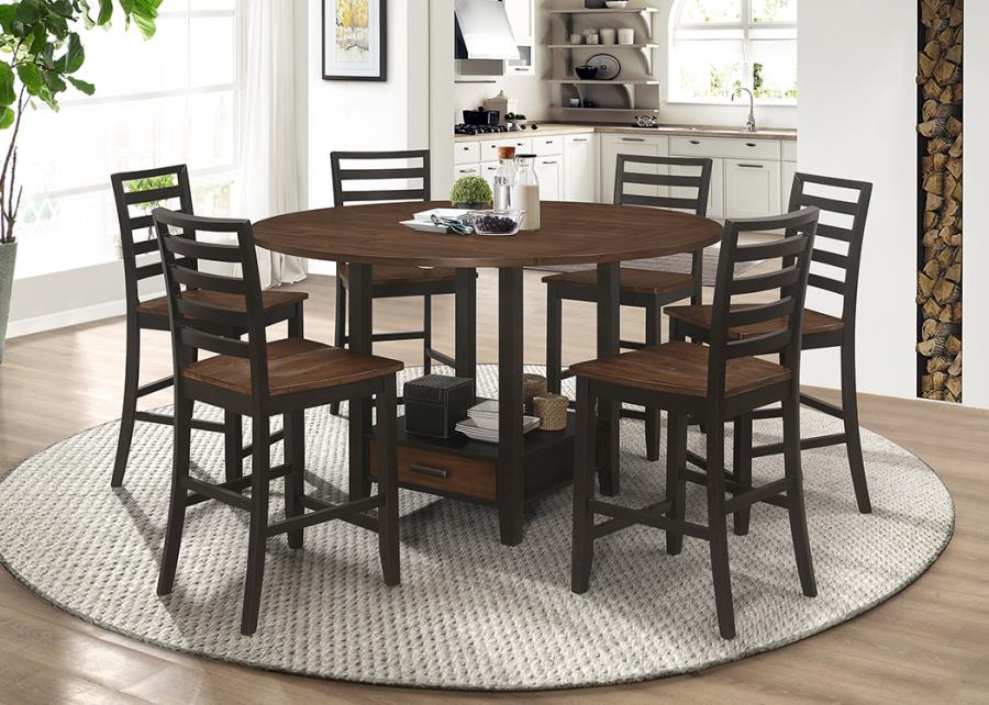 (image for) Sanford 7-piece Counter Height Dining Set with Drop Leaf Cinnamon and Espresso