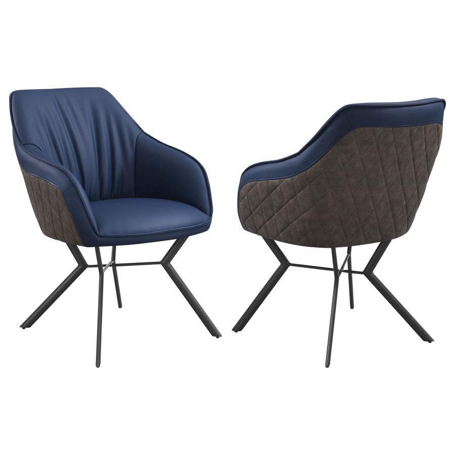 (image for) Mayer Upholstered Dining Arm Chair Blue and Brown (Set of 2)