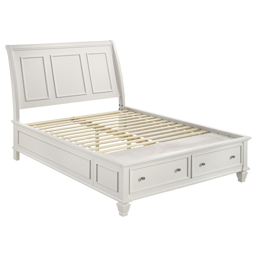 (image for) Sandy Beach Wood Queen Storage Panel Bed Cream White