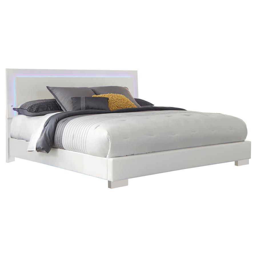 (image for) Felicity Wood Queen LED Panel Bed White High Gloss