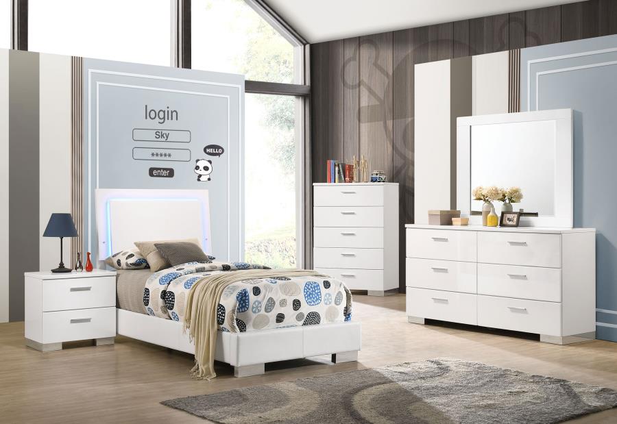 (image for) Felicity 4-piece Twin Bedroom Set White High Gloss