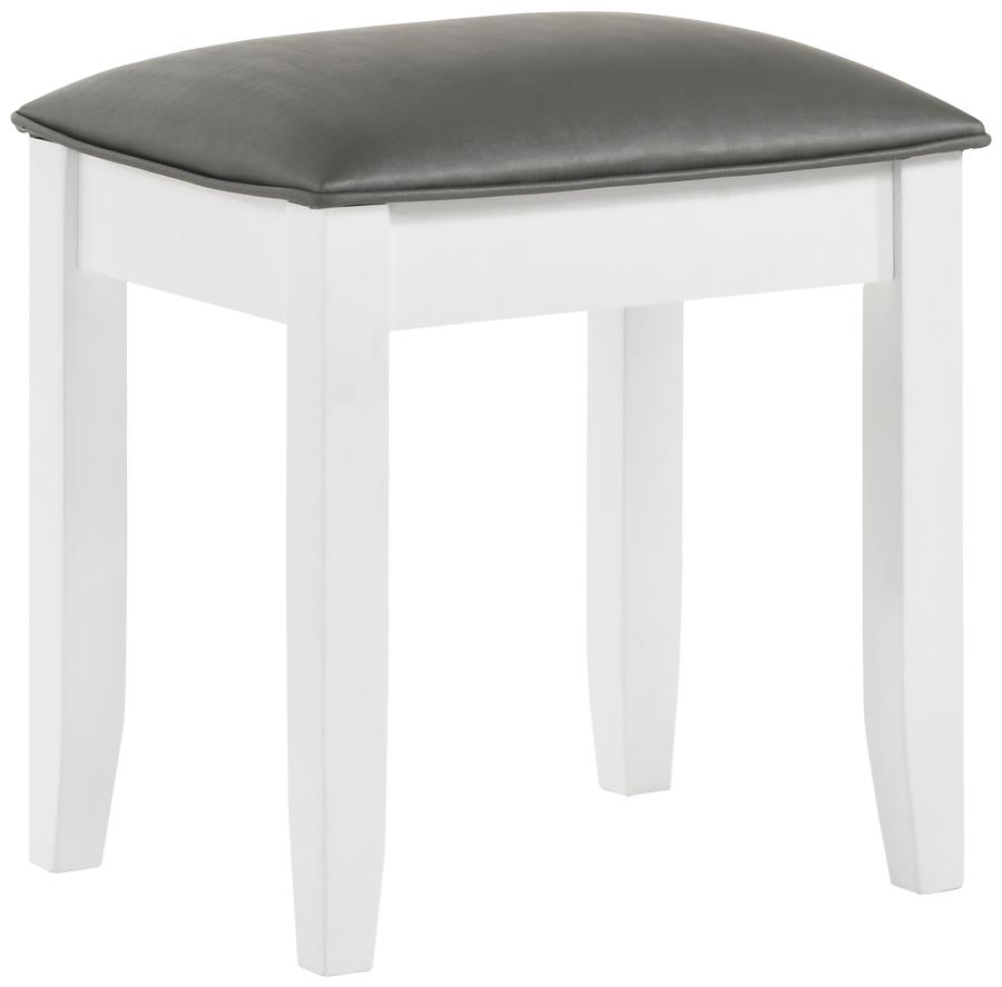 (image for) Felicity Upholstered Vanity Stool Metallic and Glossy White