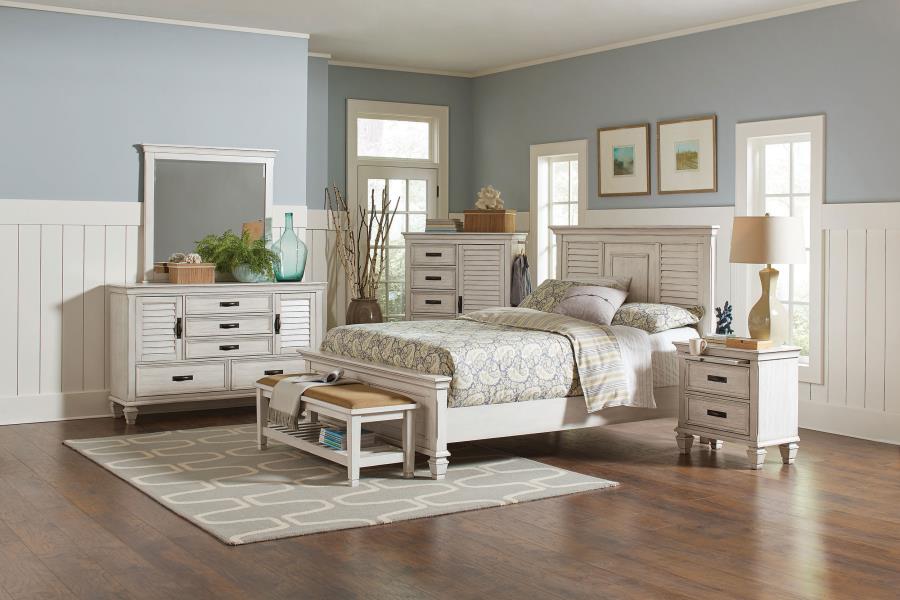 (image for) Franco 4-piece Eastern King Bedroom Set Distressed White