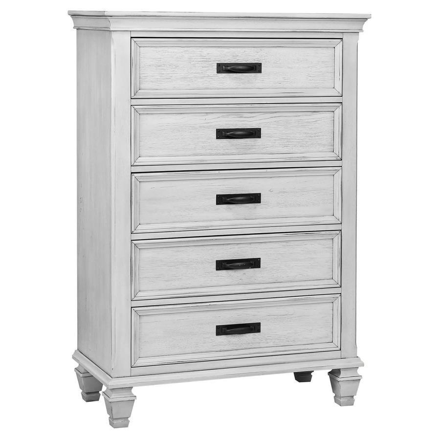 (image for) Franco 5-drawer Bedroom Chest Distressed White