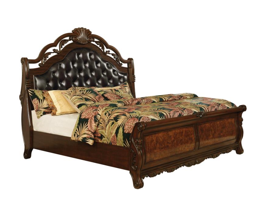 (image for) Exeter Wood Queen Sleigh Bed Dark Burl