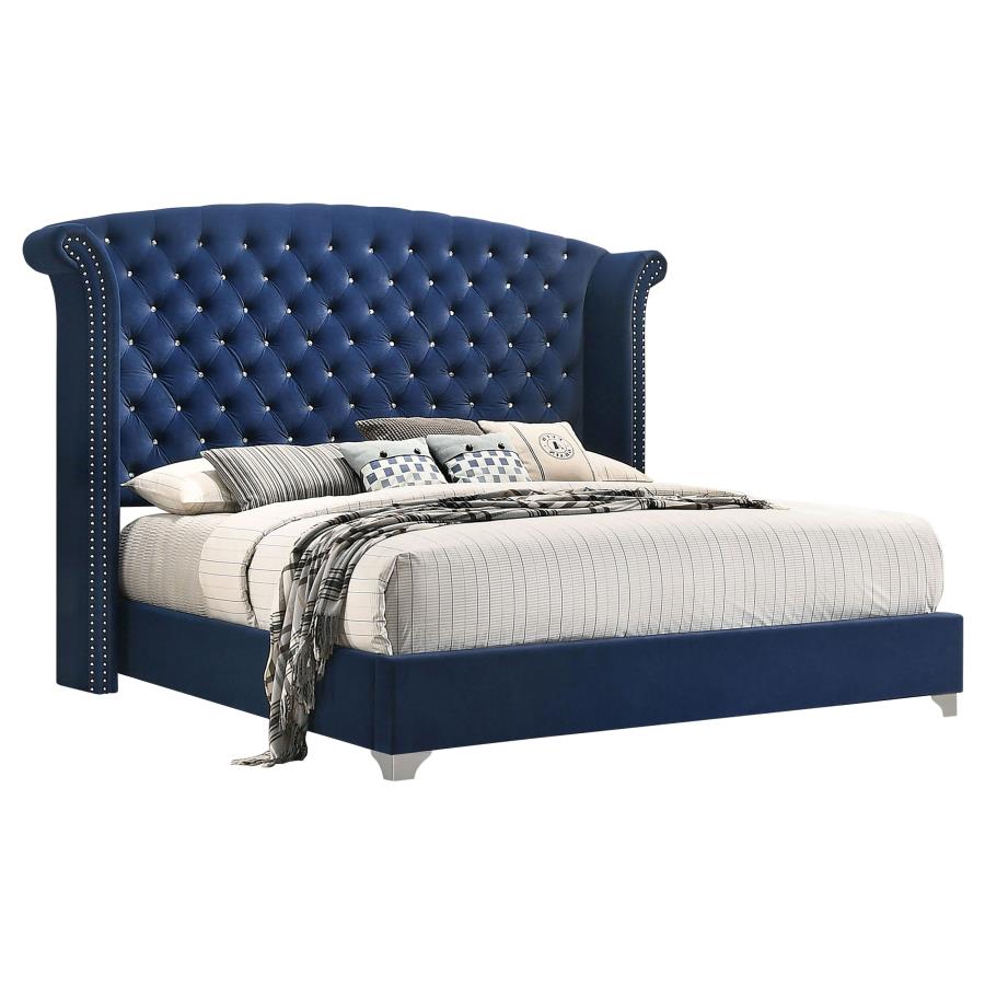 (image for) Melody Upholstered Eastern King Wingback Bed Pacific Blue