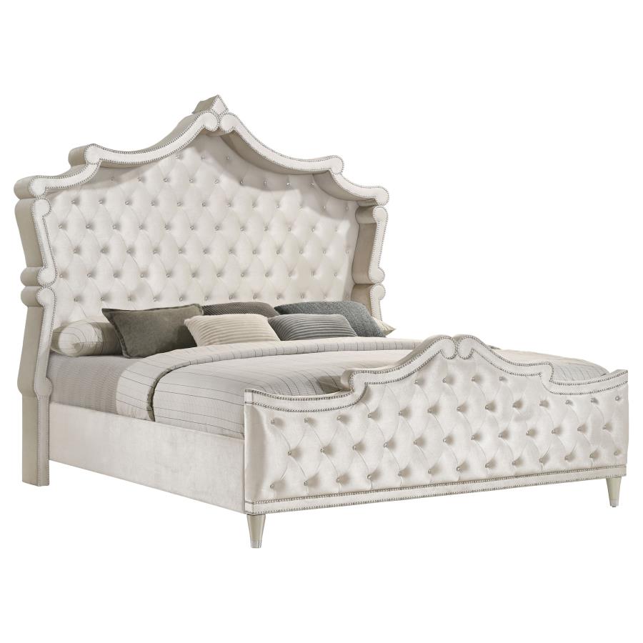 (image for) Antonella Upholstered Eastern King Panel Bed Ivory and Camel