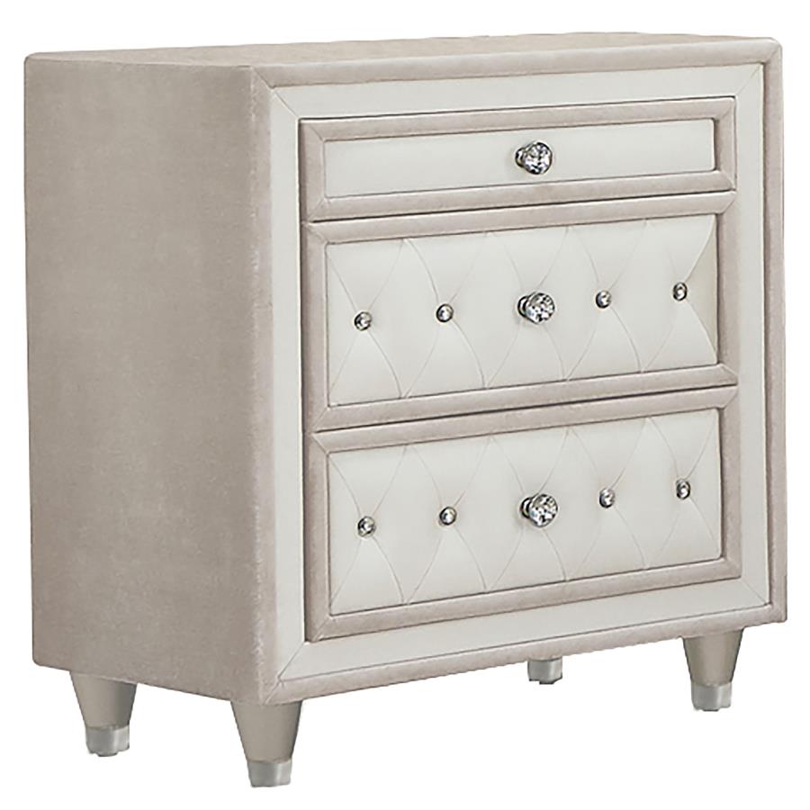 (image for) Antonella Upholstered 3-drawer Nightstand Ivory and Camel