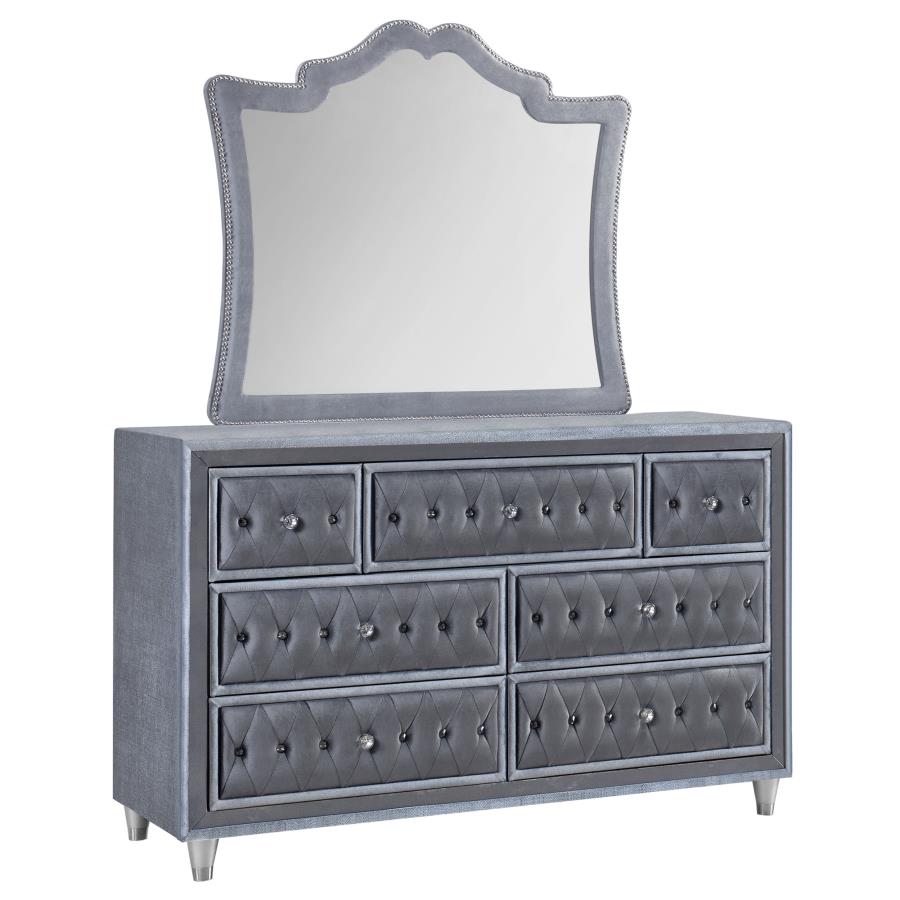 (image for) Antonella 7-drawer Upholstered Dresser with Mirror Grey