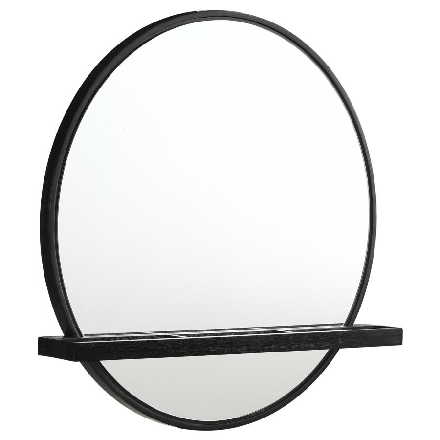 (image for) Arini Round Vanity Wall Mirror with Shelf Black