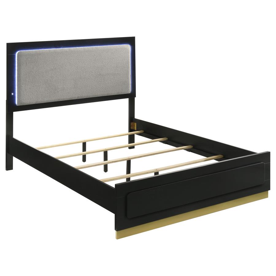 (image for) Caraway Wood Eastern King LED Panel Bed Black