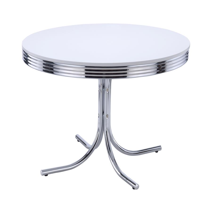 (image for) Retro Round 42-inch Wood Top Dining Table White and Chrome