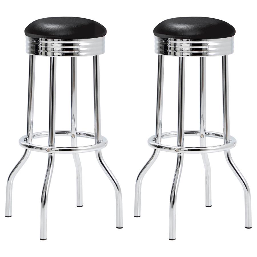 (image for) Retro Upholstered Metal Swivel Bar Stool Black (Set of 2)