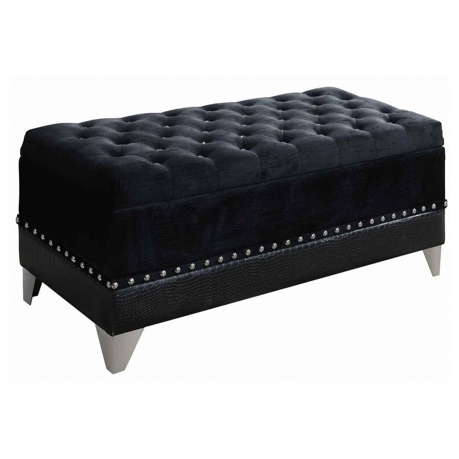 (image for) Barzini Velvet Upholstered Tufted Storage Bench Black