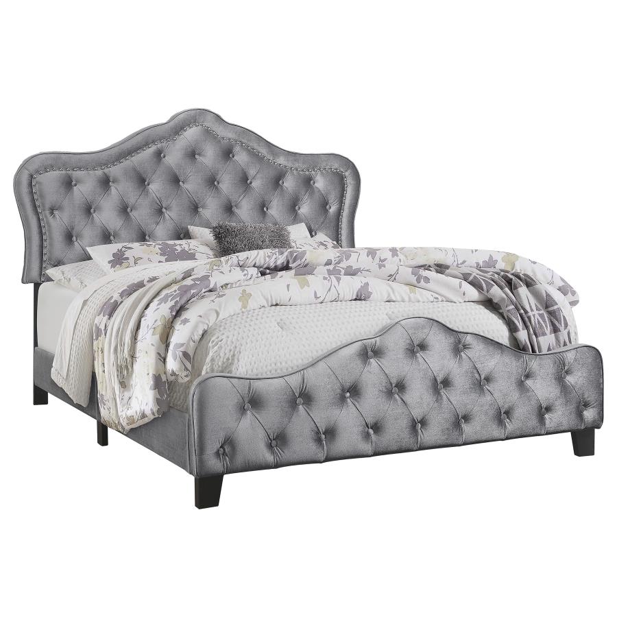 (image for) Bella Upholstered California King Panel Bed Grey