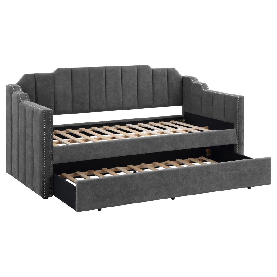 (image for) Kingston Upholstered Twin Daybed with Trundle Charcoal