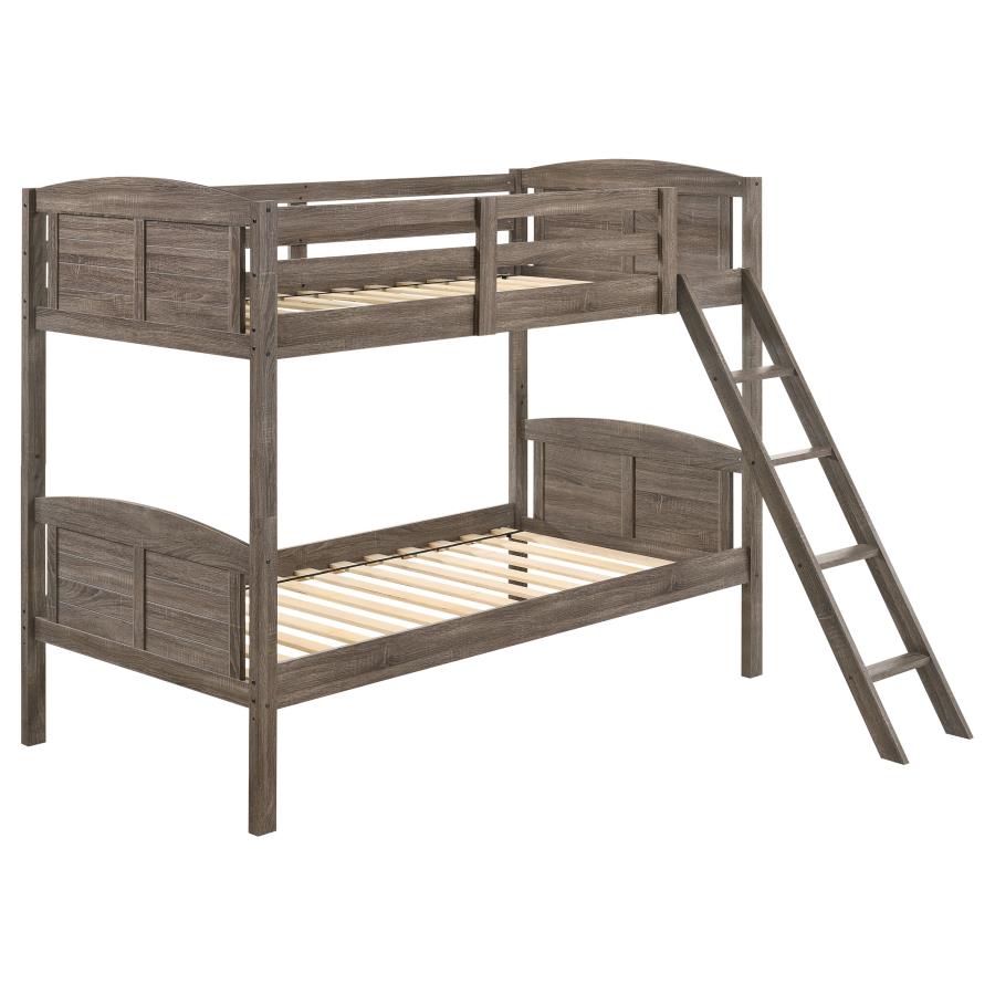 (image for) Flynn Wood Twin Over Twin Bunk Bed Weathered Brown